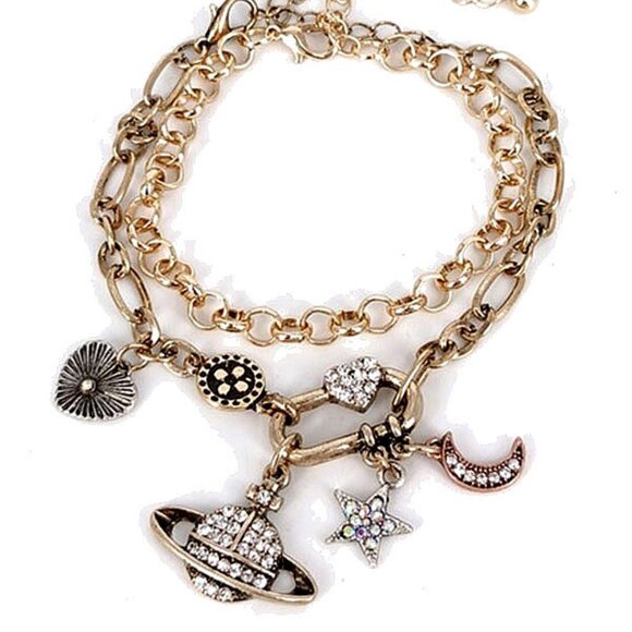 Love You To The Moon & Back Vintage Gold Tone Charm Bracelet with Rhinestones - Picture 2 of 3
